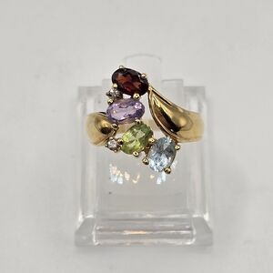 Elegant Multi-Stone 14k Gold Vermeil Vintage 925 cocktail Ring